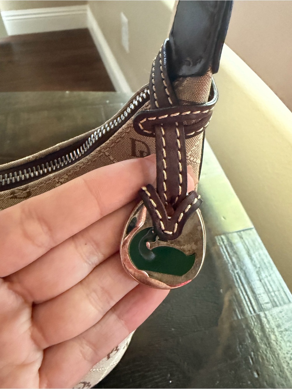 Dooney & Bourke Tan and Brown Monogram Shoulder Bag - Picture 2 of 9